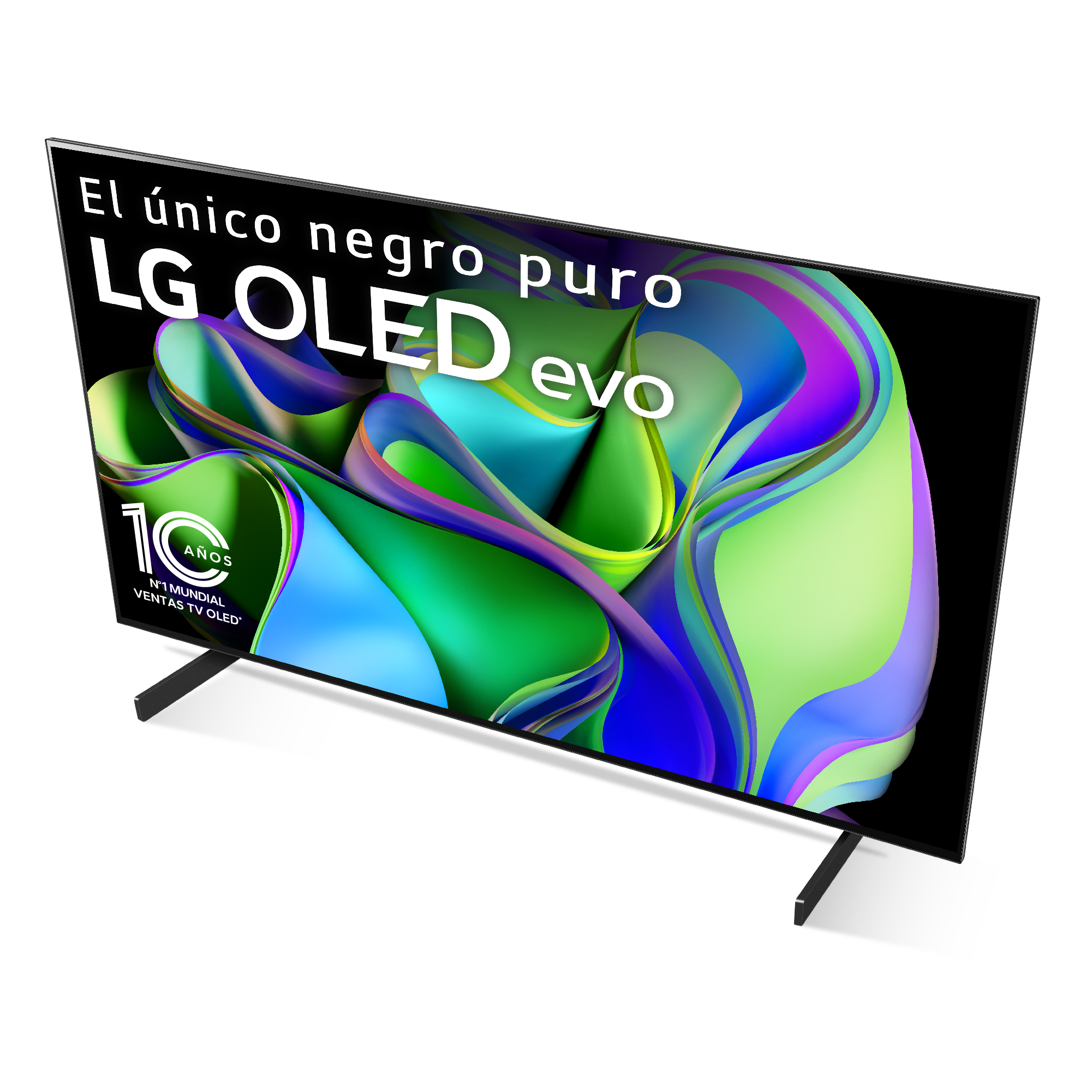 Una vista en ángulo de un televisor LG OLED evo negro.