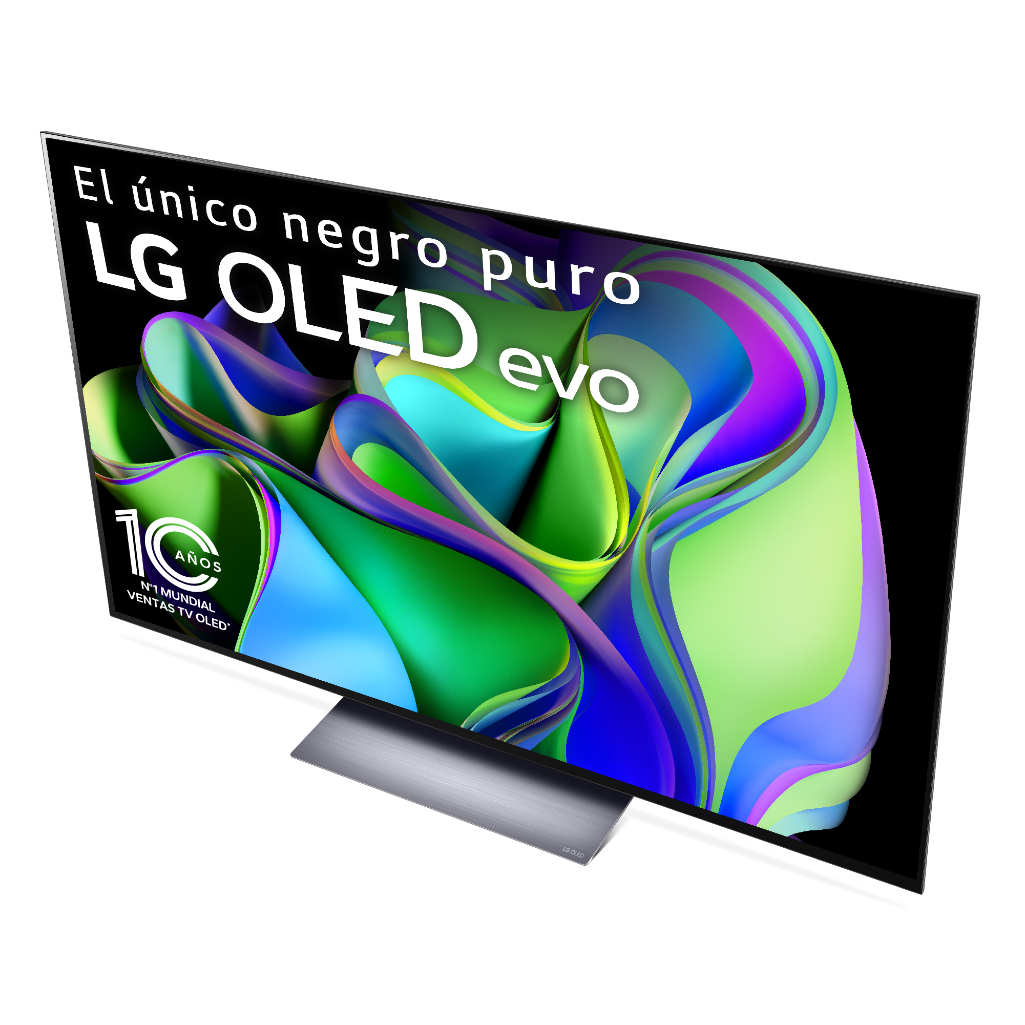 Un televisor LG OLED evo con una imagen abstracta colorida.