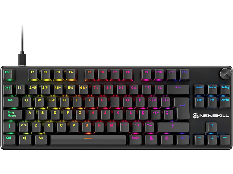 Teclado gaming - NEWSKILL Serike V2 TKL, USB tipo A, extraible, Teclas iluminadas, Con rueda de volumen, Negro