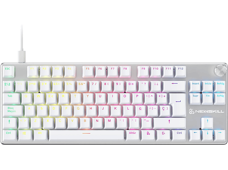 Teclado gaming - NEWSKILL Serike V2 TKL, USB tipo A, extraible, Teclas iluminadas, Con rueda de volumen, Blanco
