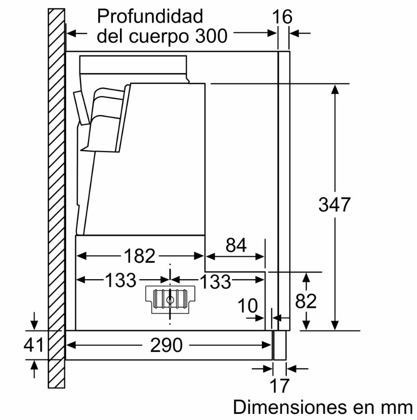 Un dibujo técnico con dimensiones de un electrodoméstico empotrado.