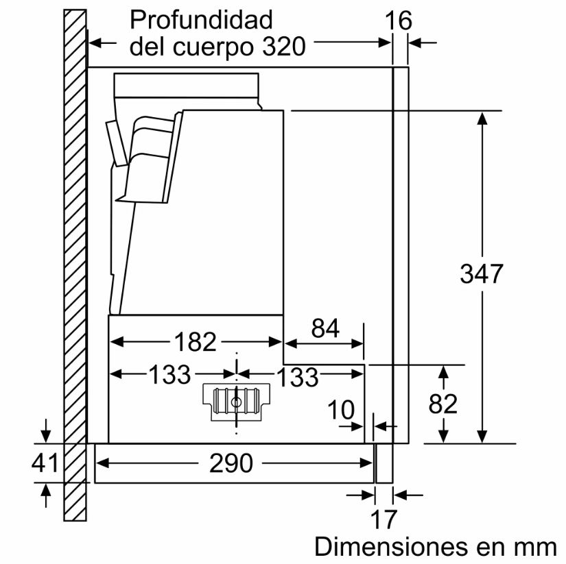 Diagrama de un mueble de cocina con dimensiones indicadas en milímetros.