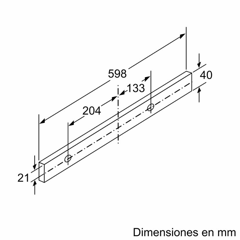 Diagrama que muestra las dimensiones de un soporte metálico, con medidas en milímetros.