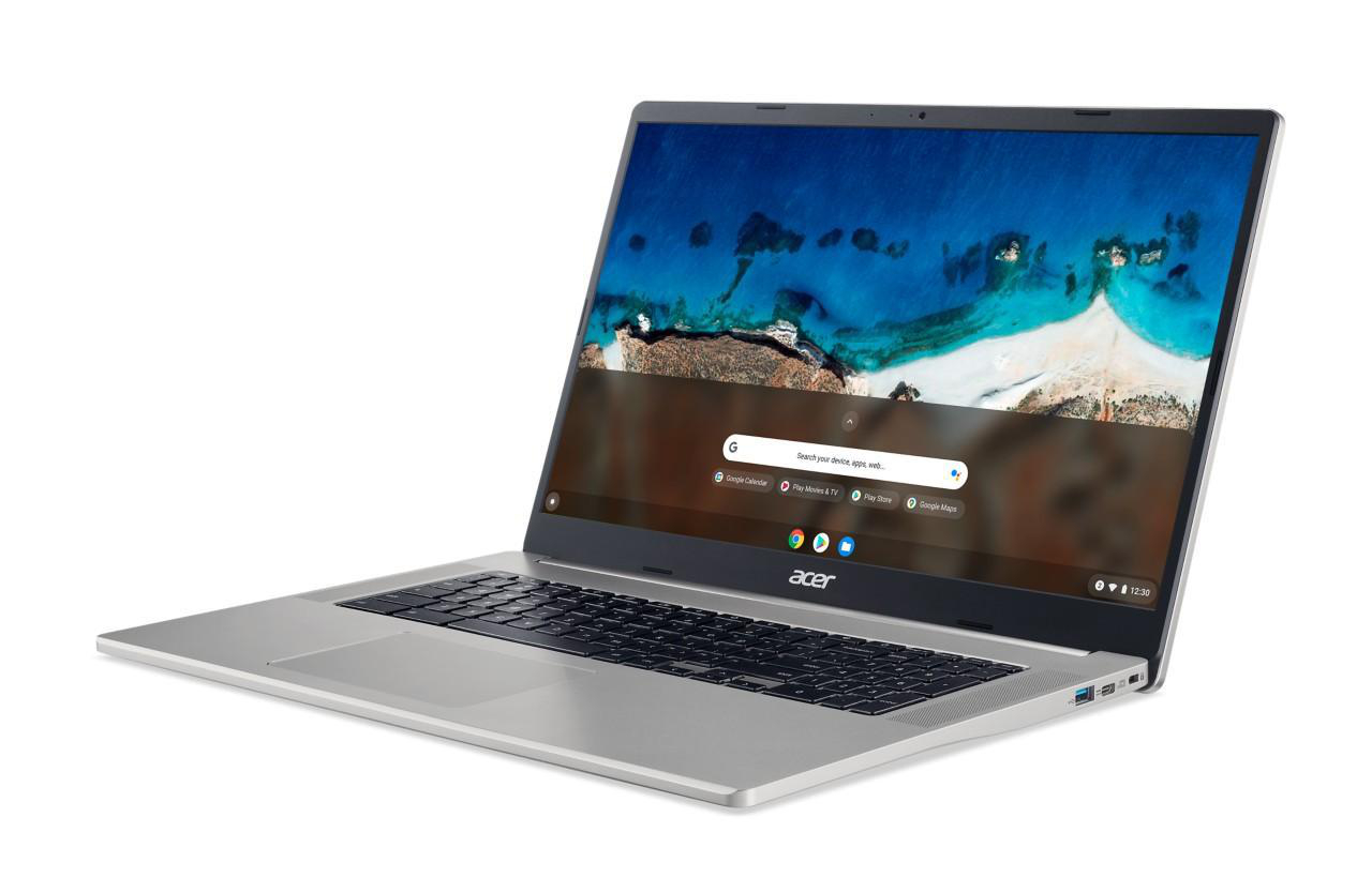 ACER 317 (CB317-1H-C680), Chromebook, Sparkly eMMC, Graphics, mit Display, RAM, Chrome GB Silver N5100 Intel® GB Zoll Prozessor, UHD Google 8 128 Intel®, OS 17,3