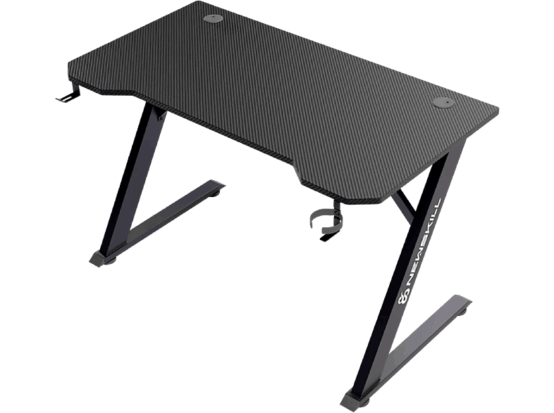 Mesa gaming - Newskill Belenor, Soporta hasta 200 kg, Forma Z reforzada, Portavasos, Cajón cables, Negro