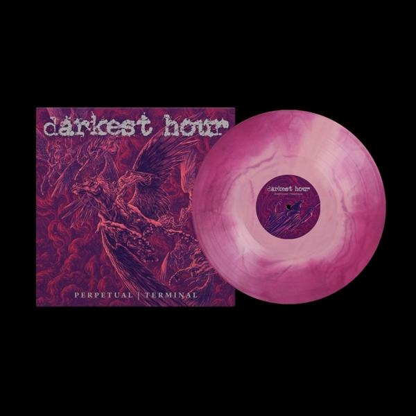 Vinyl-Schallplatte mit Cover-Art. Die Platte ist rosa und weiß mit 'Darkest Hour' auf dem Cover.