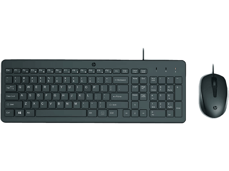 Pack Teclado + Ratón - HP HP150, USB-A, Indicadores LED, Recorrido de teclas perfil bajo, Negro