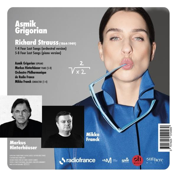 Albumcover mit einer Frau, die eine Brille hält, Text über Musik von Asmik Grigorian und anderen.
