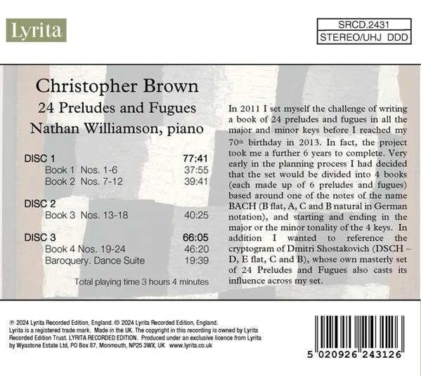 CD-Rückseite mit Titel, Komponist, Pianist, Trackliste und Anmerkungen.