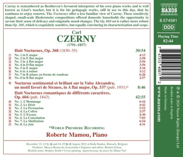CD-Cover mit Werkliste von Carl Czerny, Noten und Spielzeiten.