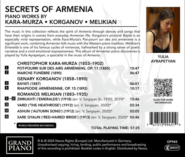 Albumcover mit Musiktitel, Komponisten, Trackliste, Foto einer Pianistin und QR-Code.