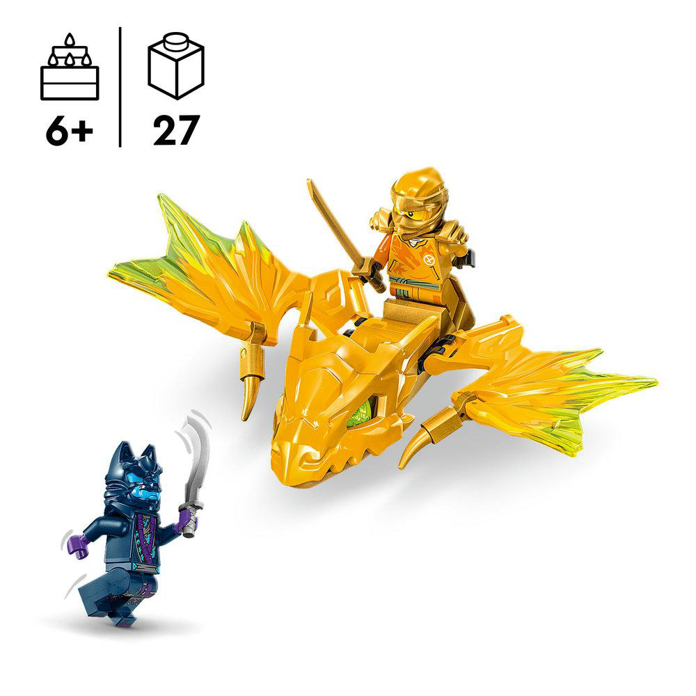 Ein LEGO Ninjago Set mit einem goldenen Drachen und Minifiguren.