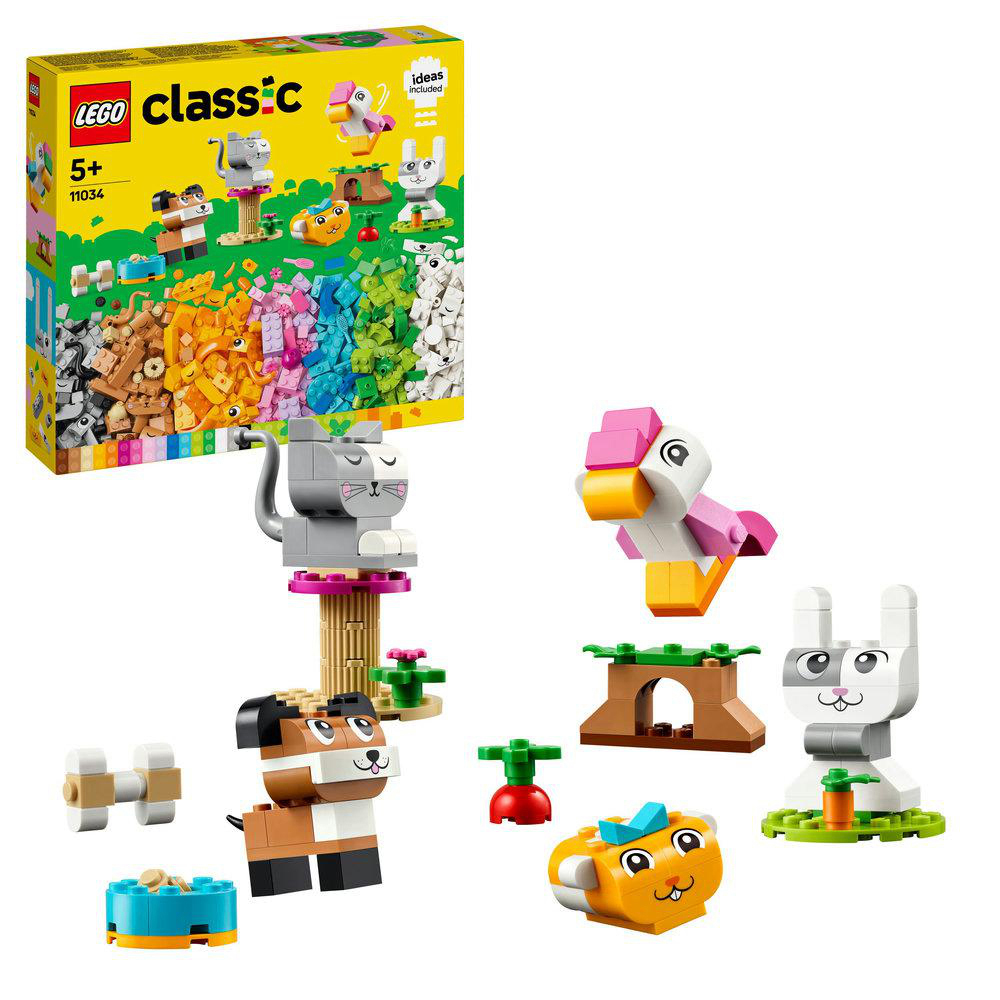 LEGO Classic Set. Box mit verschiedenen Tiermodellen aus Blöcken.