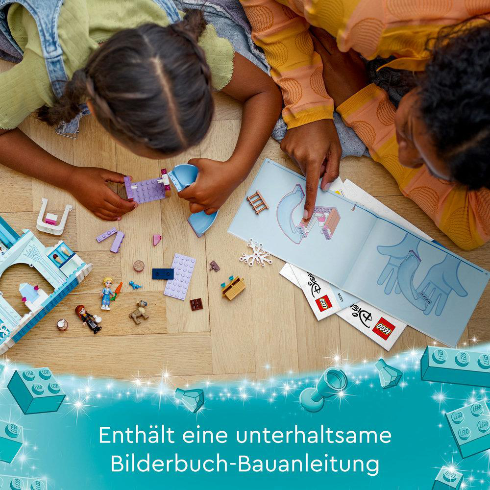 Kinder spielen mit LEGOs, bauen ein Haus, mit einer Bauanleitung.