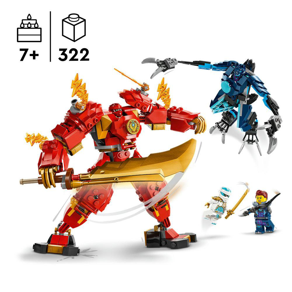 LEGO Ninjago Set mit rotem Mech und Minifiguren.