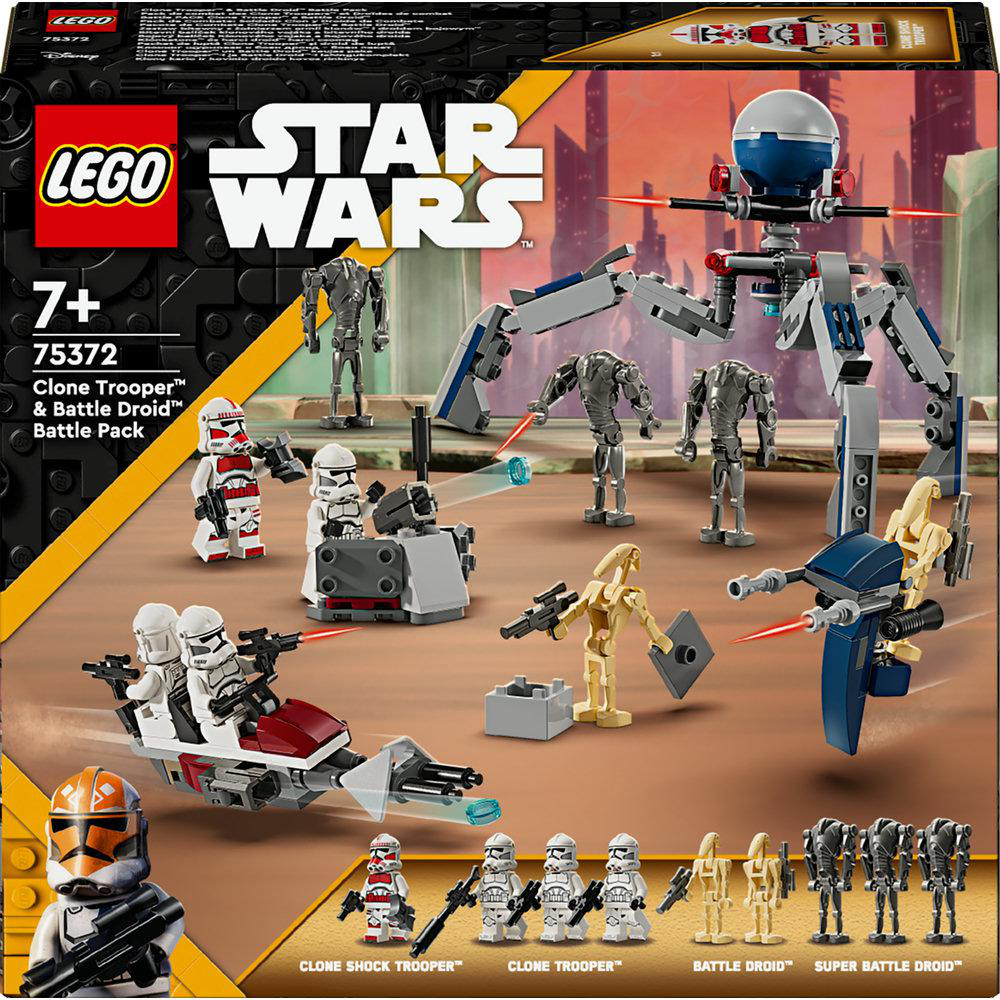Lego Star Wars Set-Box mit Clone Troopers, Kampfdroiden und verschiedenen Raumschiffen.
