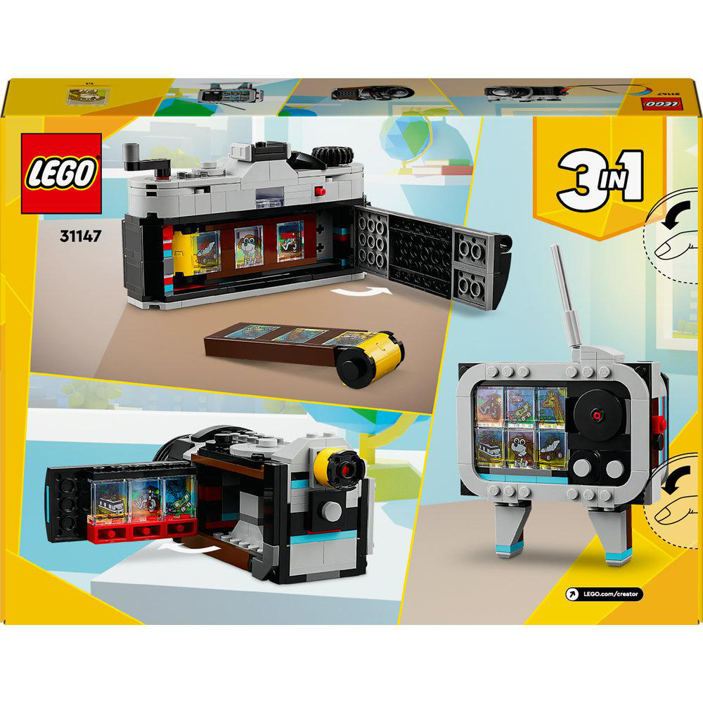Lego 3-in-1 Set. Kamera, TV und Modell mit Bildern. Box-Set.