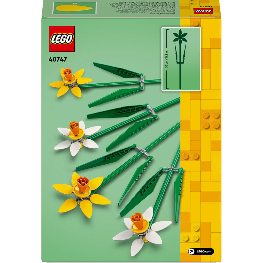 Rückseite der Lego-Box. Lego-Blumen sind abgebildet. Die Box zeigt die Abmessungen der Blumen.