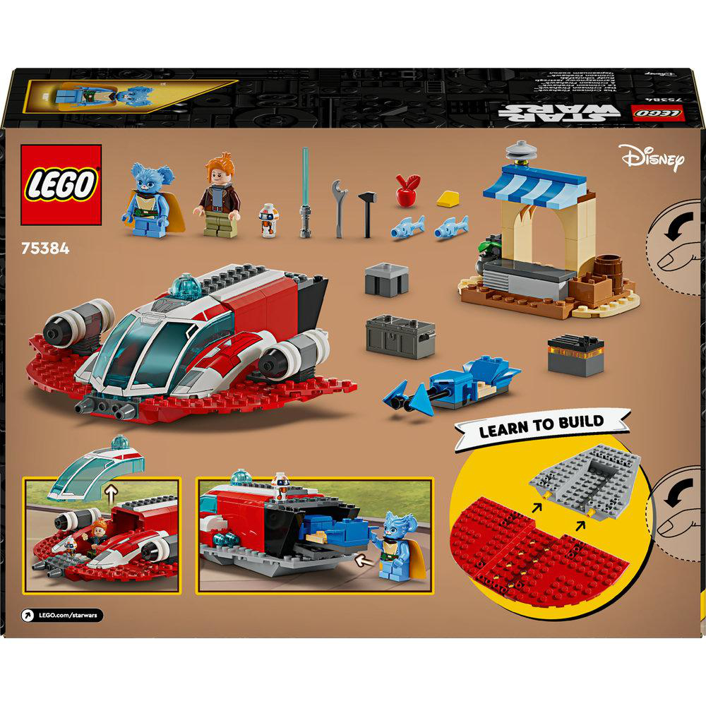 Lego Star Wars Set mit einem rot-weißen Schiff und verschiedenen Figuren.
