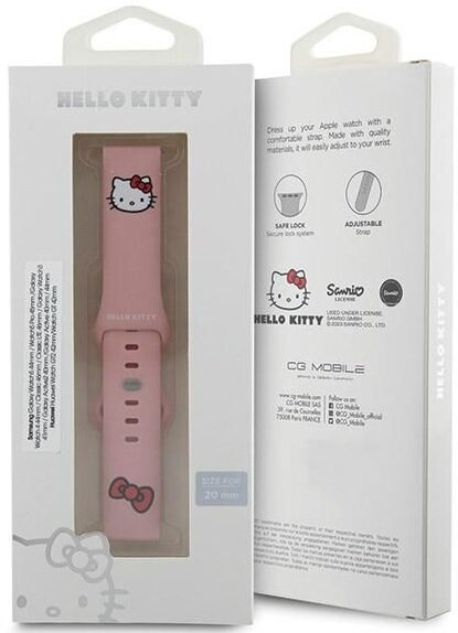 Różowy pasek do Apple Watch Hello Kitty w pudełku. Twarz Hello Kitty.
