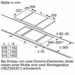 Diagramm von zwei Ceranfeld-Elementen mit Abmessungen und Text in Deutsch, das Einbaudetails zeigt.