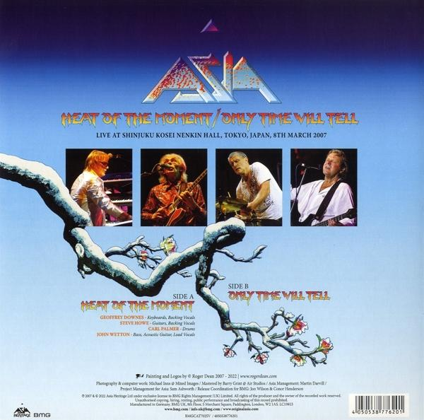 Az 'Heat of the Moment / Only Time Will Tell' című album hátlapja az Asiától.