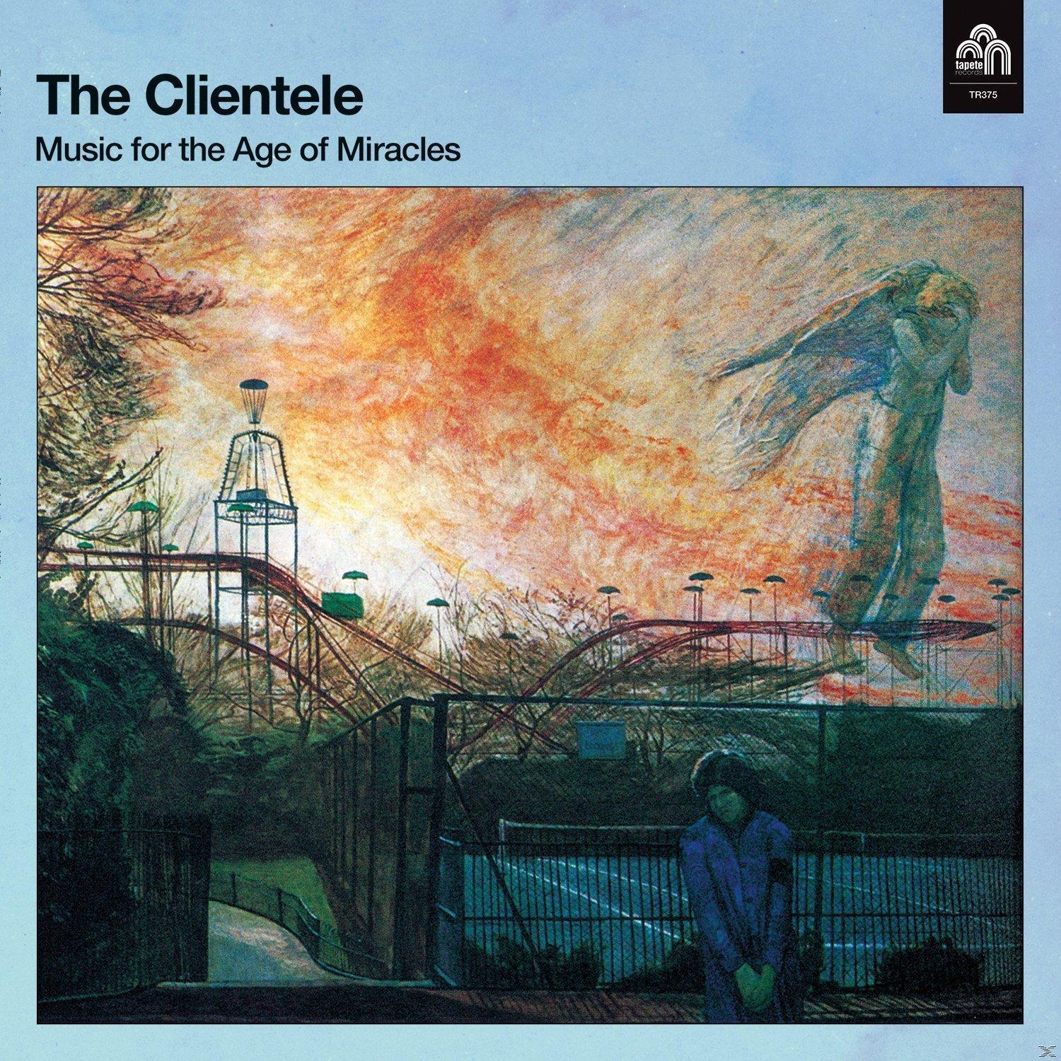 Albumcover mit einem Gemälde. Zeigt eine Landschaft und eine Person, die nach unten blickt. Text "The Clientele".
