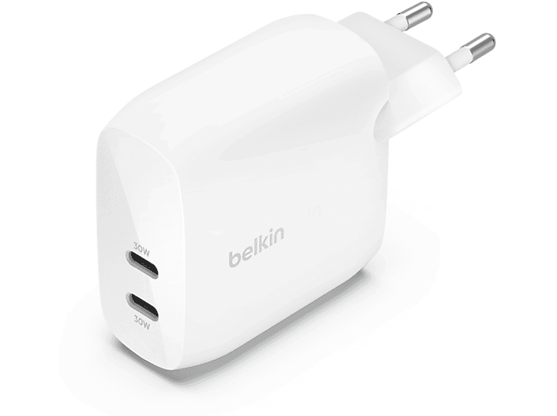 Caricabatteria BELKIN BoostCharge Pro, caricatore doppia porta USB-C 2 x 30W, Bianco