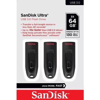 SANDISK Ultra (3x chiavetta USB) - Chiavetta USB (64 GB, nero)