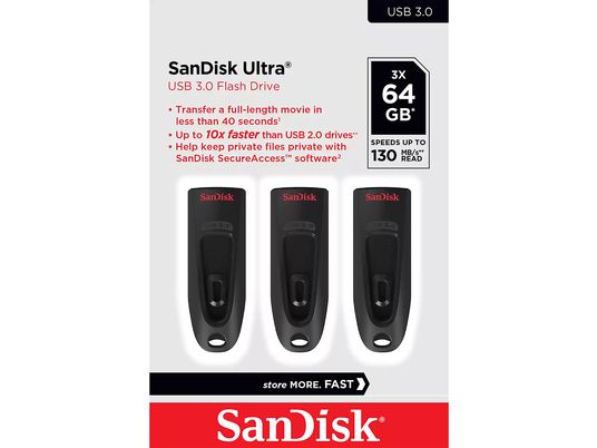 SANDISK Ultra (3x Clé USB) - Clé USB (64 Go, noir)
