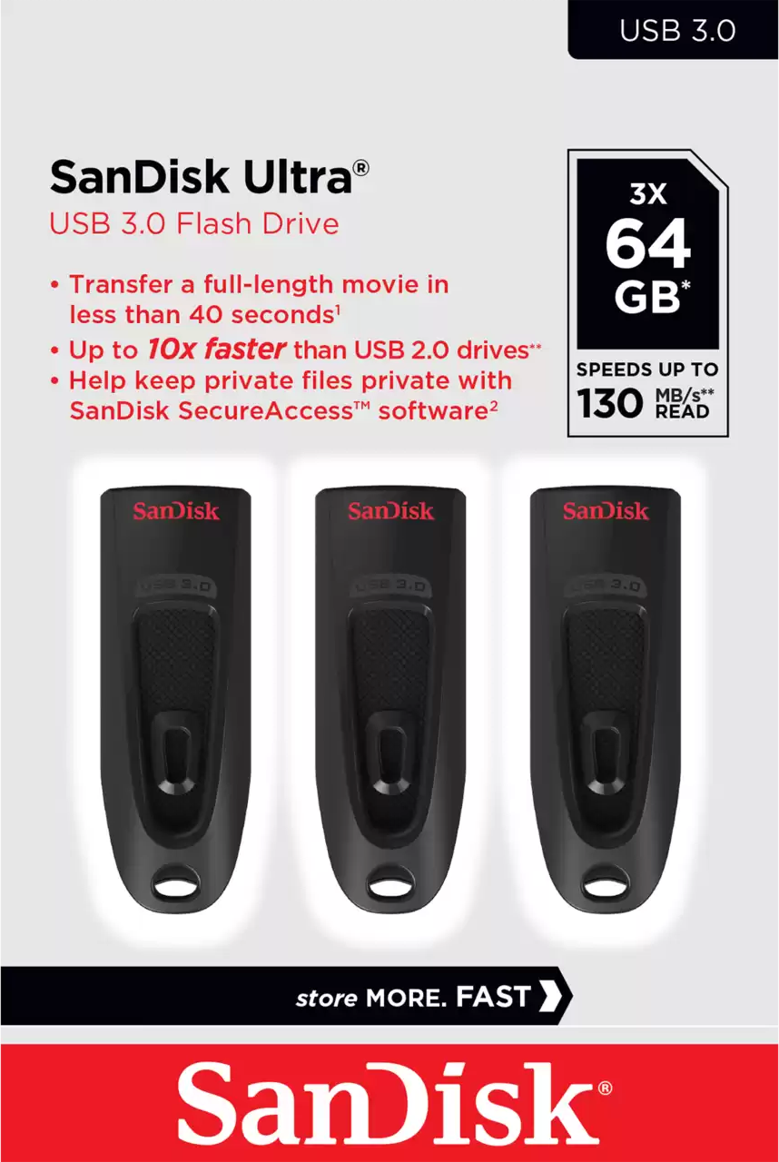 SANDISK Ultra (3x USB Stick) - USB Stick  (64 GB, Schwarz)