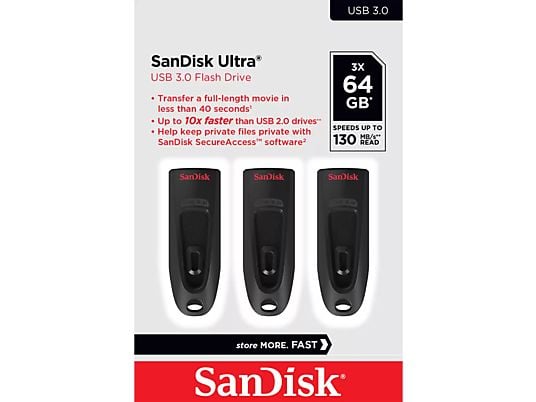 SANDISK Ultra (3x Clé USB) - Clé USB (64 Go, noir)