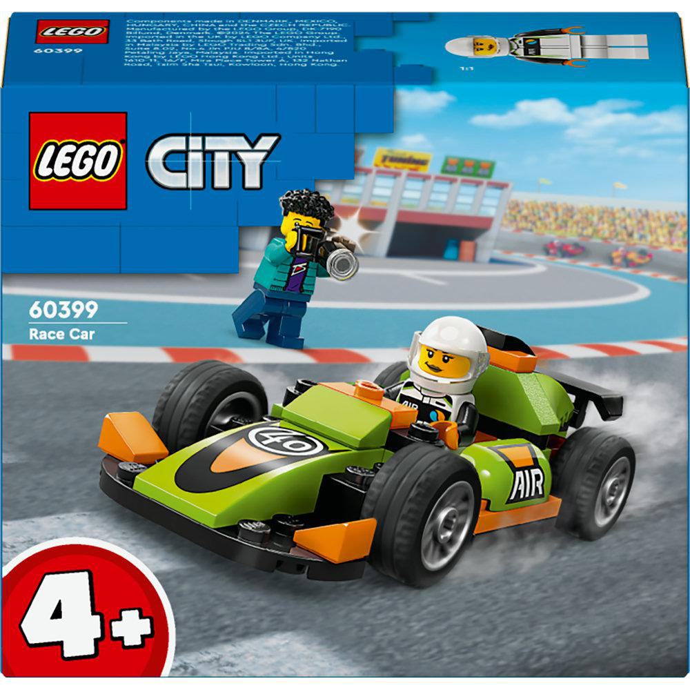 LEGO City Rennwagen Set. Ein Rennwagen mit Fahrer und ein Zuschauer mit Kamera.