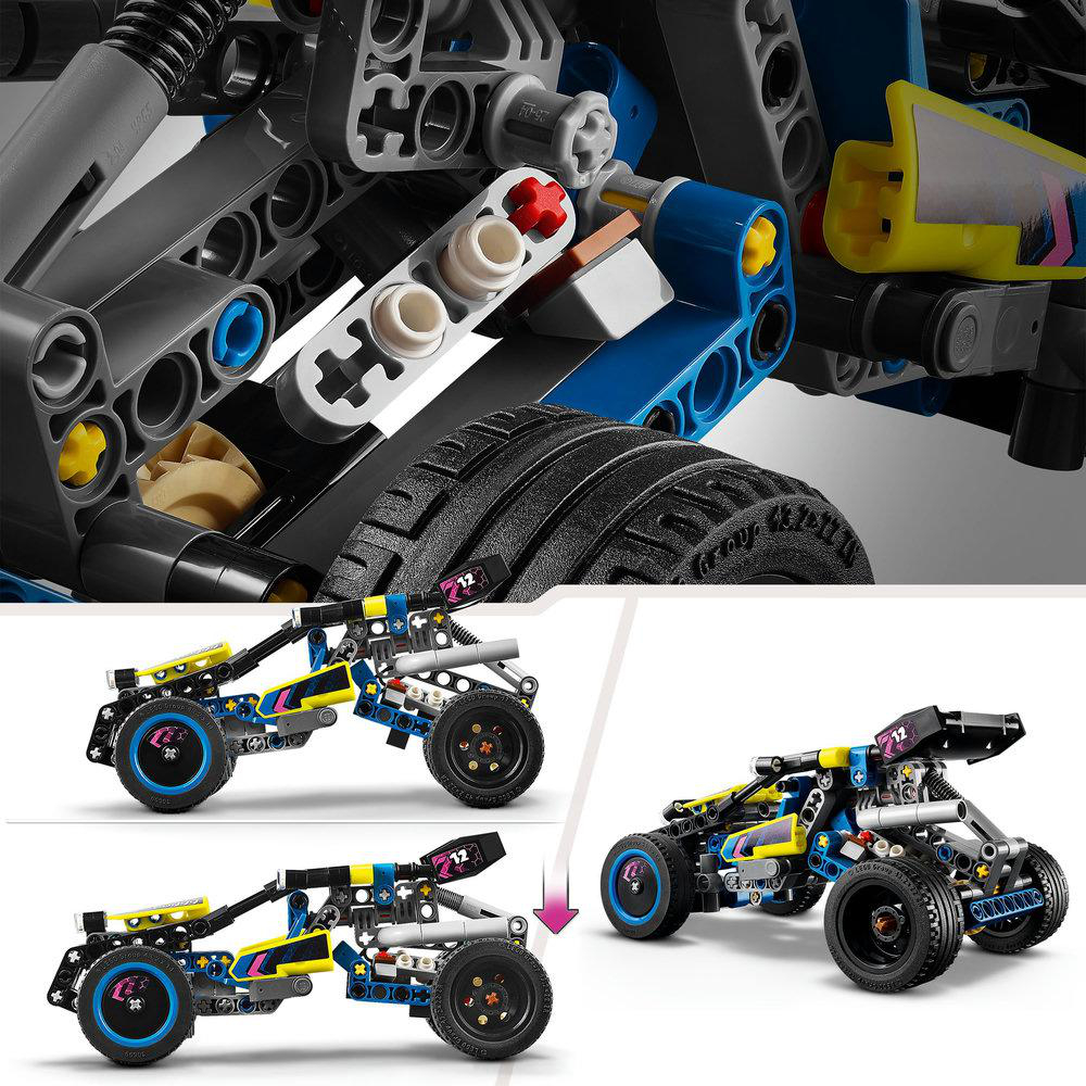 Nahaufnahme von Rennwagen-Spielzeugdetails, mit mehreren Ansichten des Autos in verschiedenen Winkeln.