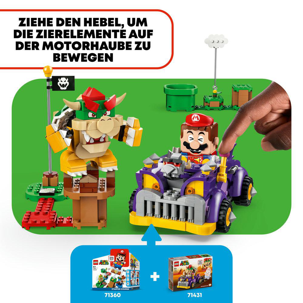 LEGO Super Mario Spielset mit Bowser und Mario Figuren, Anweisungen auf der Box.