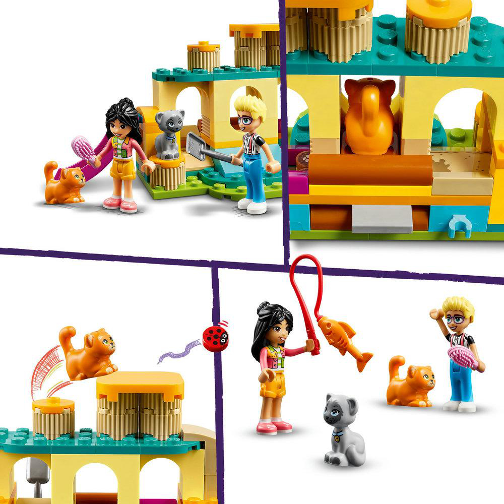 Lego Friends-Set mit mehreren Figuren, darunter ein Mädchen mit Bürste und Haustieren.