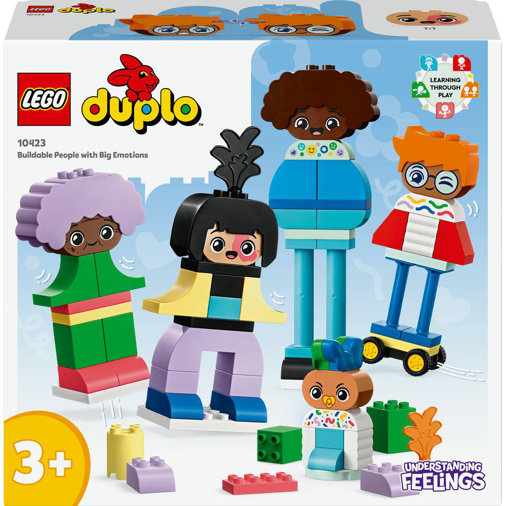 Lego Duplo Set-Box mit baubaren Figuren mit großen Emotionen und verschiedenen Bausteinen.