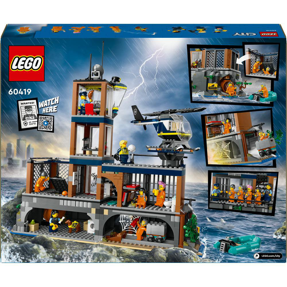 Lego-Set-Box zeigt eine Gefängnisbauszene. Ein Hubschrauber und mehrere Lego-Figuren sind enthalten.