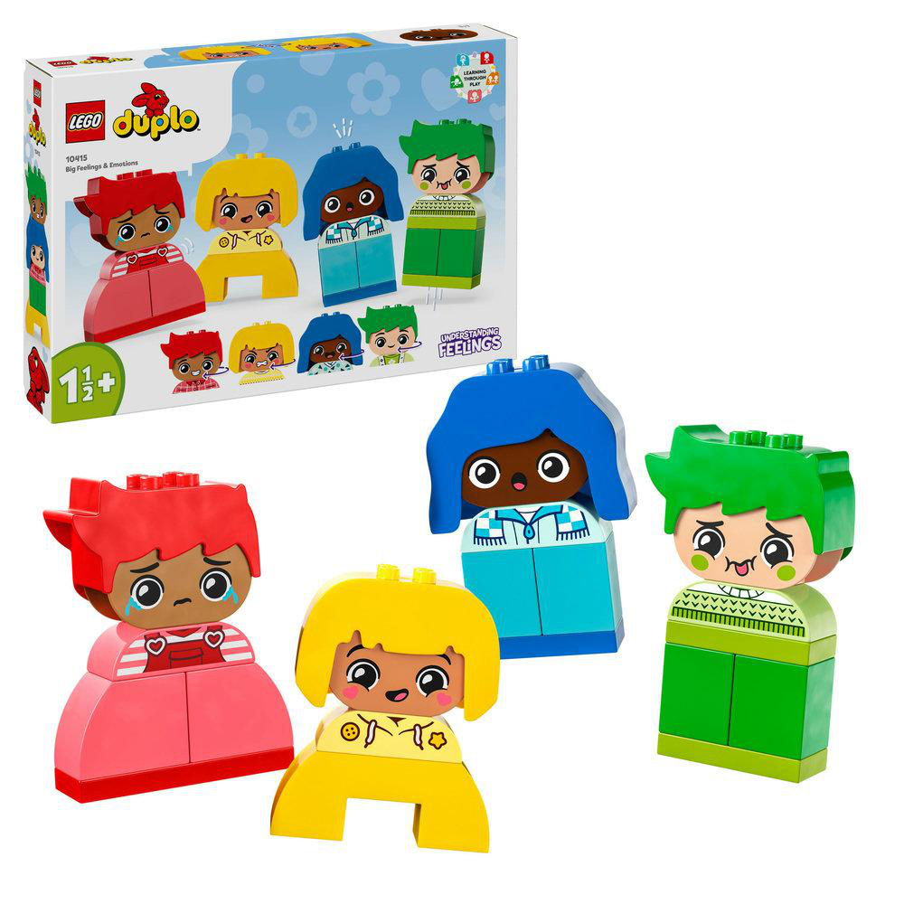 Lego Duplo Set mit Figuren in verschiedenen Farben und Emotionen.