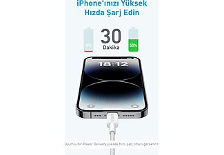 ANKER 322 USB-C to Apple iPhone Lightning 1.8m MFI Lisanslı Şarj ve Data Kablosu Beyaz A81B6_1