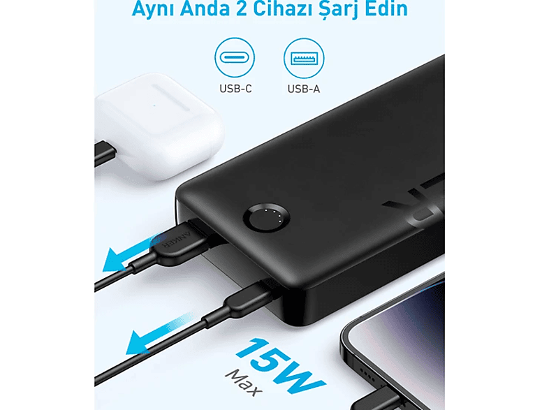 ANKER 325 20000mAh PowerCore 20K II 15 W Taşınabilir Hızlı Şarj Cihazı Siyah A1286_1