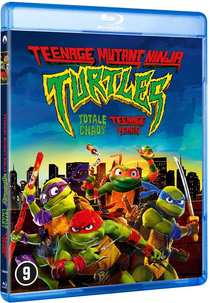Couverture du disque Blu-ray des Tortues Ninja avec des personnages et un texte de titre dans un style vibrant.