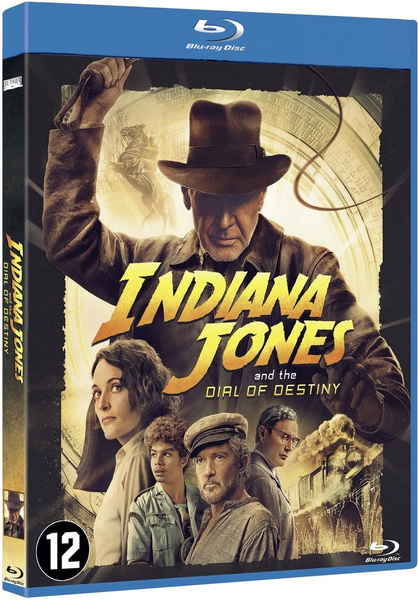 Indiana Jones film Blu-ray cover. Harrison Ford is te zien met andere personages en de titel is zichtbaar.