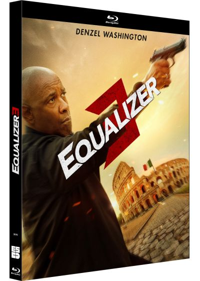 Couverture Blu-ray Equalizer 3 avec Denzel Washington pointant une arme devant le Colisée.
