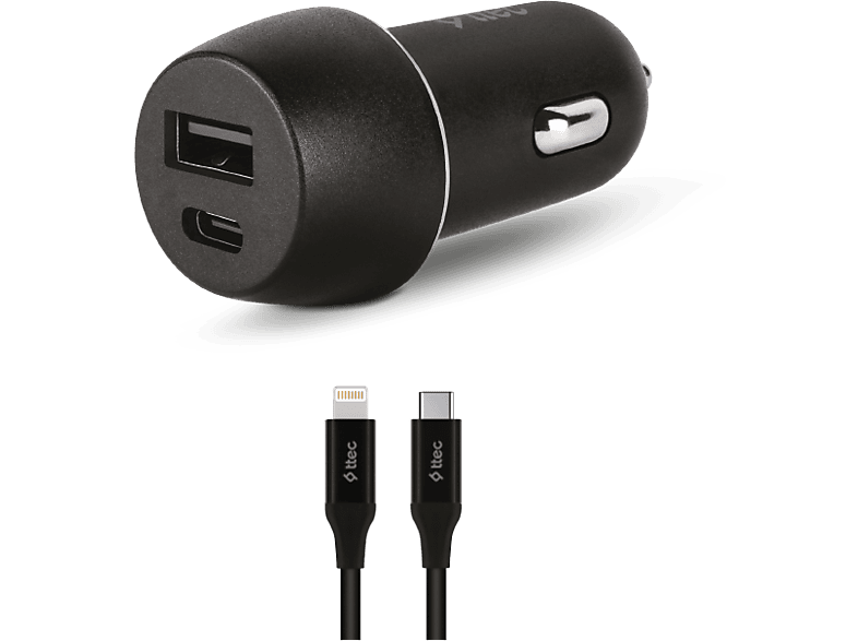 TTEC Smart Charger Duo PD 32W Araç Hızlı Şarj Aleti USB-C+USB-A + USB-C Lightning Kablo Siyah_0