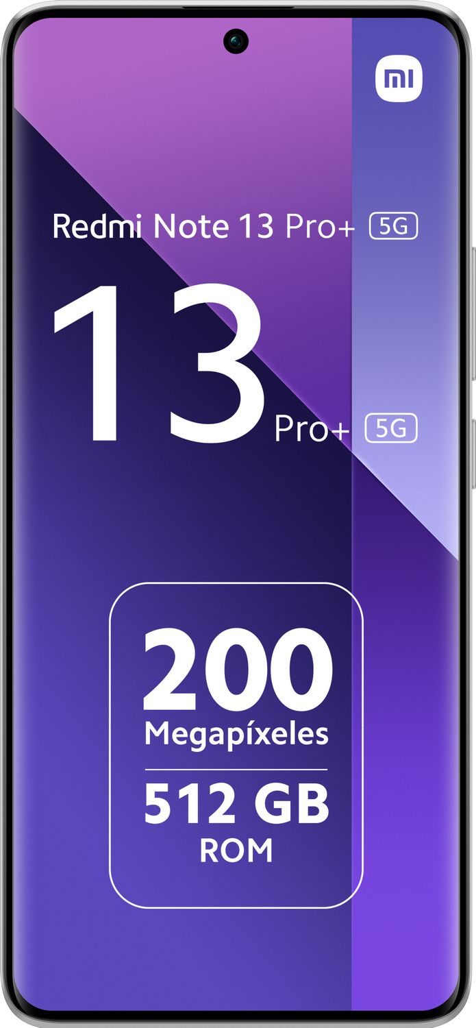 Teléfono con pantalla grande mostrando texto. '13 Pro+' y '200 Megapíxeles'.