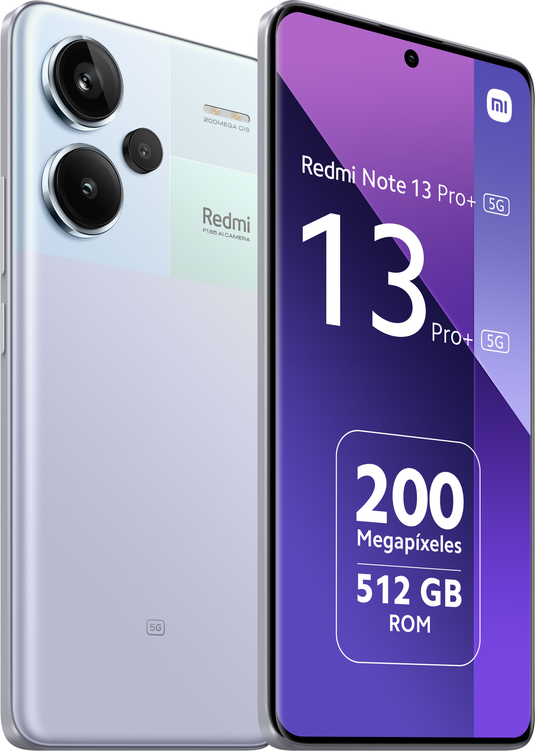 Smartphone Redmi Note 13 Pro+ 5G, vista trasera y frontal.