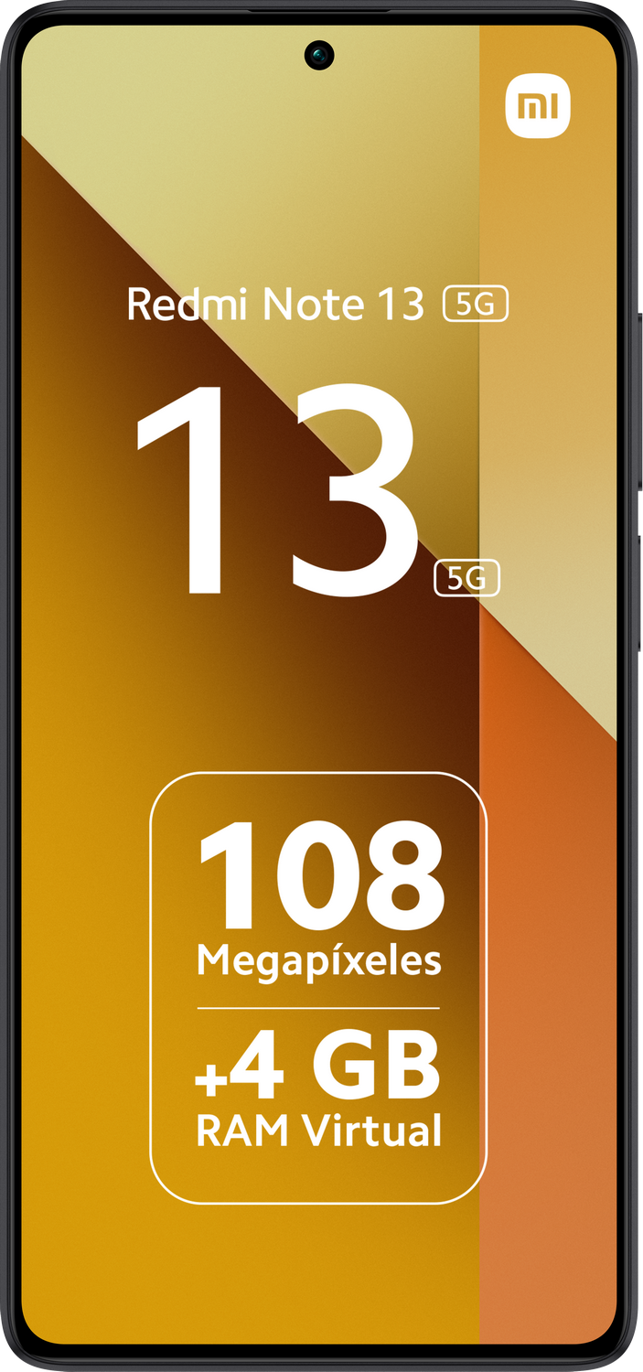 Teléfono Redmi Note 13 5G. Muestra una pantalla grande con texto y números.