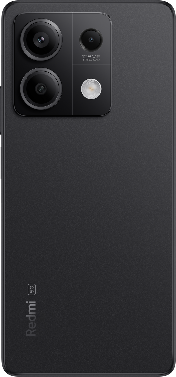 Smartphone negro con múltiples cámaras traseras y logo Redmi 5G.