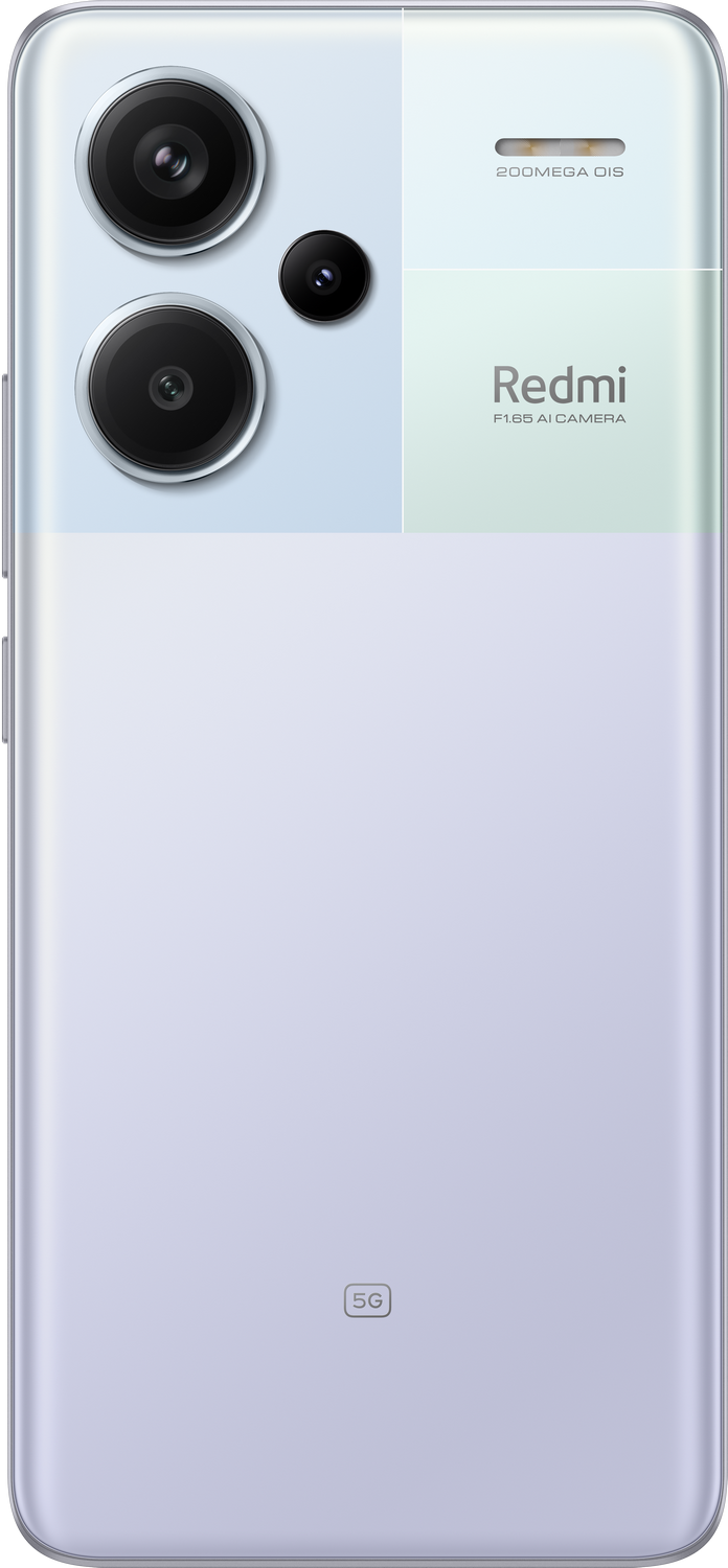 Parte trasera de un teléfono blanco con triple cámara y un logotipo de Redmi.